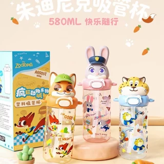 ถ้วยน้ําแมวทอมขวดน้ําการ์ตูนพร้อมฟางสายรัดฤดูร้อนถ้วยพลาสติกขวด ไทรทัน บีพีเอ ฟรีนักเรียนแบบพกพาถ้วย