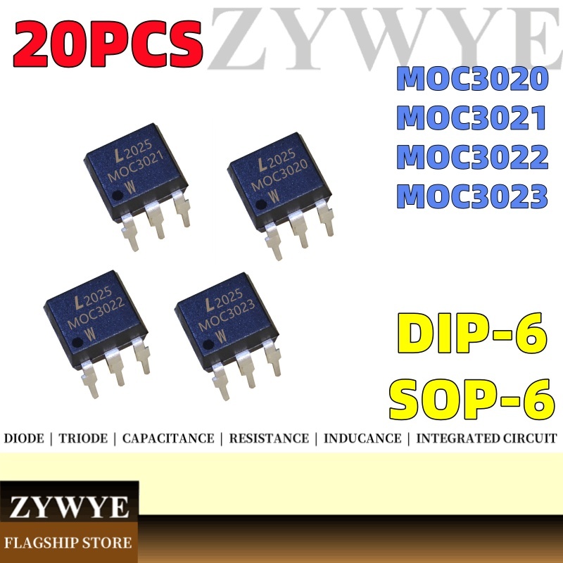 20PCS Optocoupler MOC3023 MOC3021 MOC3022 MOC3020 ปลั๊กตรง 6 Pins DIP6 EL3023 EL3021 EL3022 EL3020 SOP-6 Patch Photocoupler ชิปวงจรรวม IC