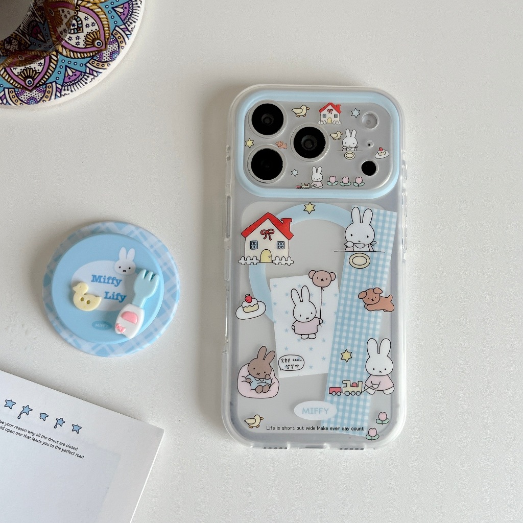 หรูหราโปร่งใสไร้สายชาร์จ มิฟฟี่ กระต่ายแม่เหล็กยึดเคสโทรศัพท์สําหรับ ไอโฟน 13, 14, 15, 16, 17 มือโปร สูงสุด อะคริลิคป้องกันกันกระแทกล้างปกหลังบั