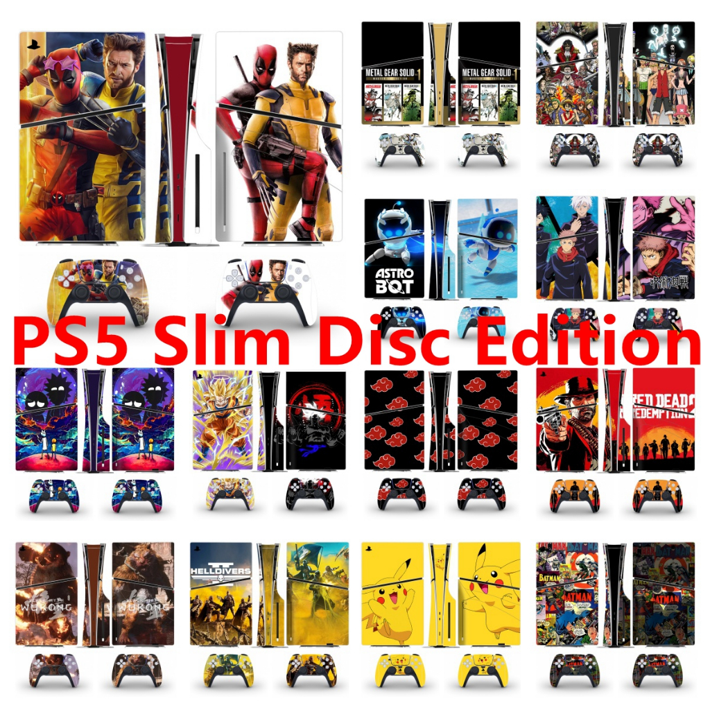 100 สีสติกเกอร์ผิวใช้งานร่วมกับ Sony Playstation 5 Slim Disc Edition ไวนิล Decal รูปแบบชุดฟิล์มป้องก