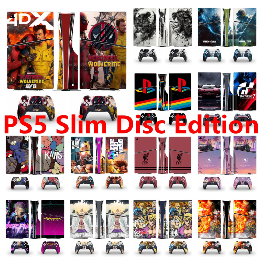 100 สีสติกเกอร์ผิวใช้งานร่วมกับ Sony Playstation 5 Slim Disc Edition ไวนิล Decal รูปแบบชุดฟิล์มป้องก