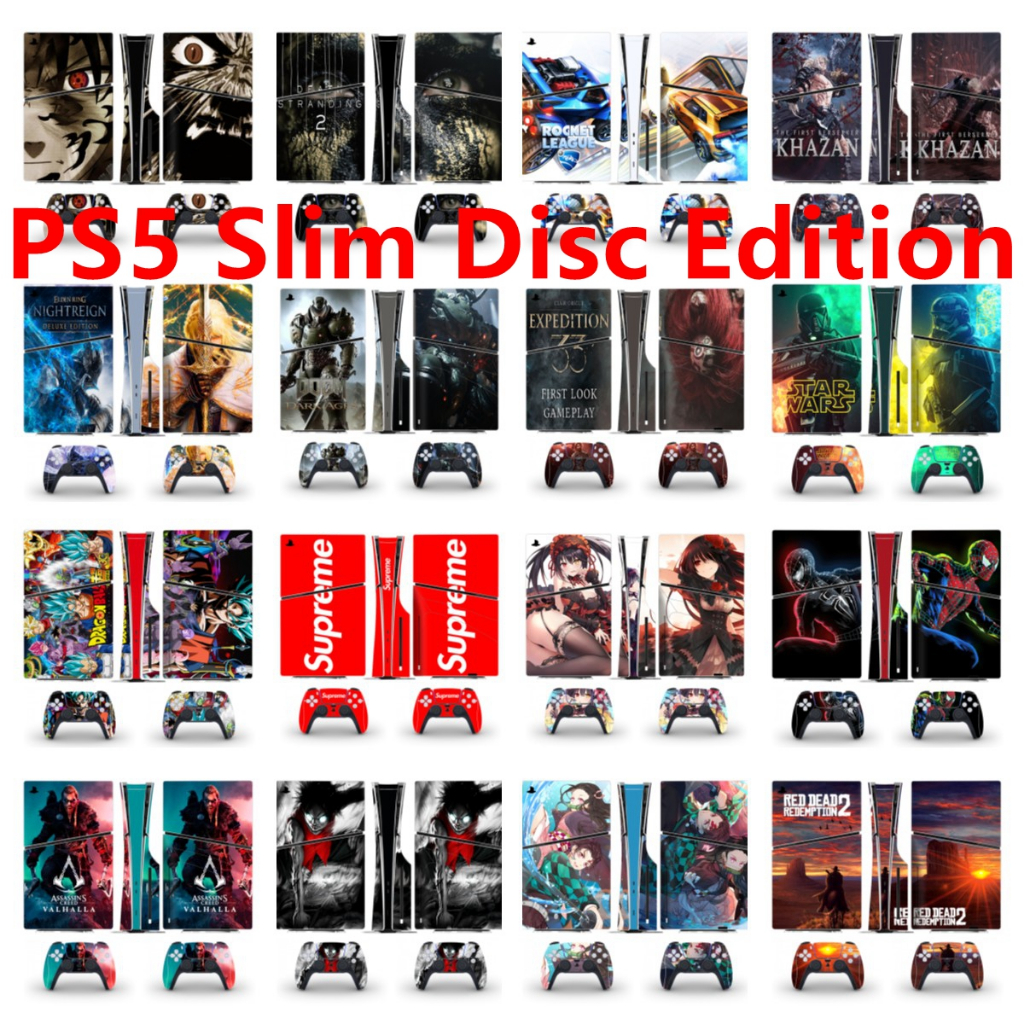 100 สีสติกเกอร์ผิวใช้งานร่วมกับ Sony Playstation 5 Slim Disc Edition ไวนิล Decal รูปแบบชุดฟิล์มป้องก