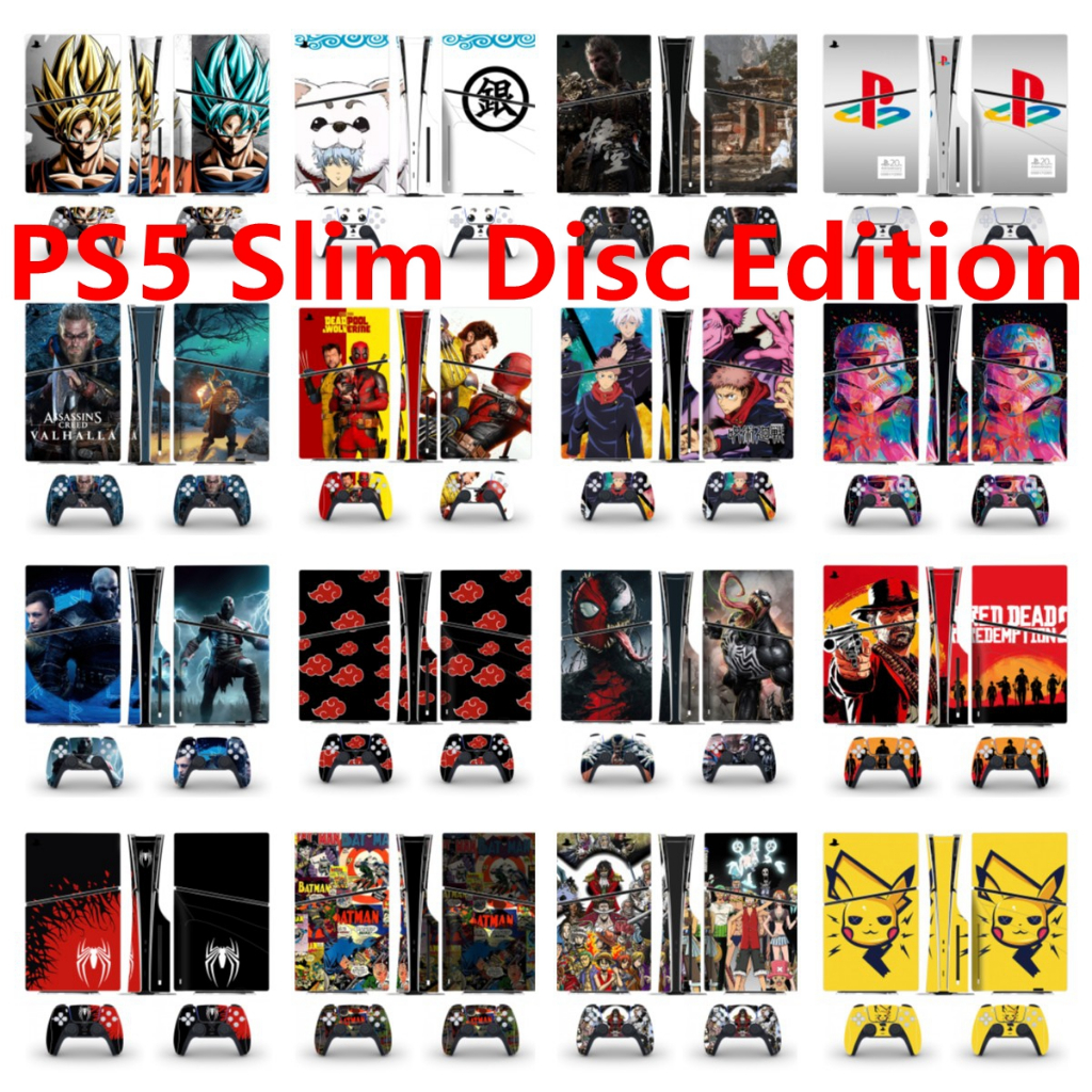 100 สีสติกเกอร์ผิวใช้งานร่วมกับ Sony Playstation 5 Slim Disc Edition ไวนิล Decal รูปแบบชุดฟิล์มป้องก