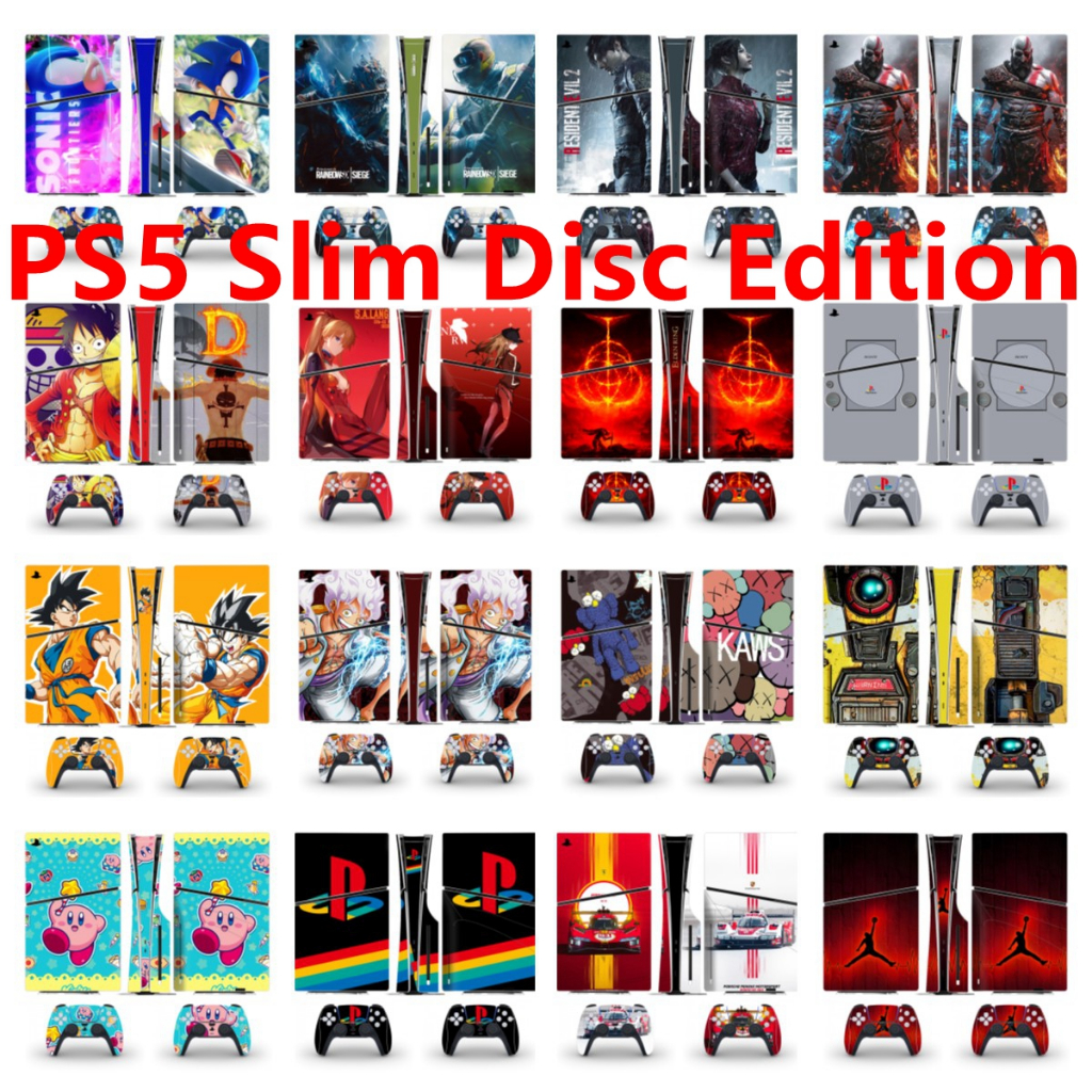 100 สีสติกเกอร์ผิวใช้งานร่วมกับ Sony Playstation 5 Slim Disc Edition ไวนิล Decal รูปแบบชุดฟิล์มป้องก