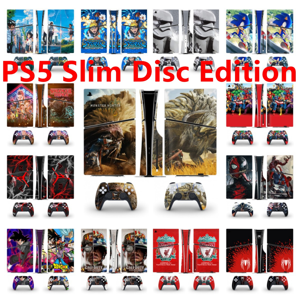 100 สีสติกเกอร์ผิวใช้งานร่วมกับ Sony Playstation 5 Slim Disc Edition ไวนิล Decal รูปแบบชุดฟิล์มป้องก