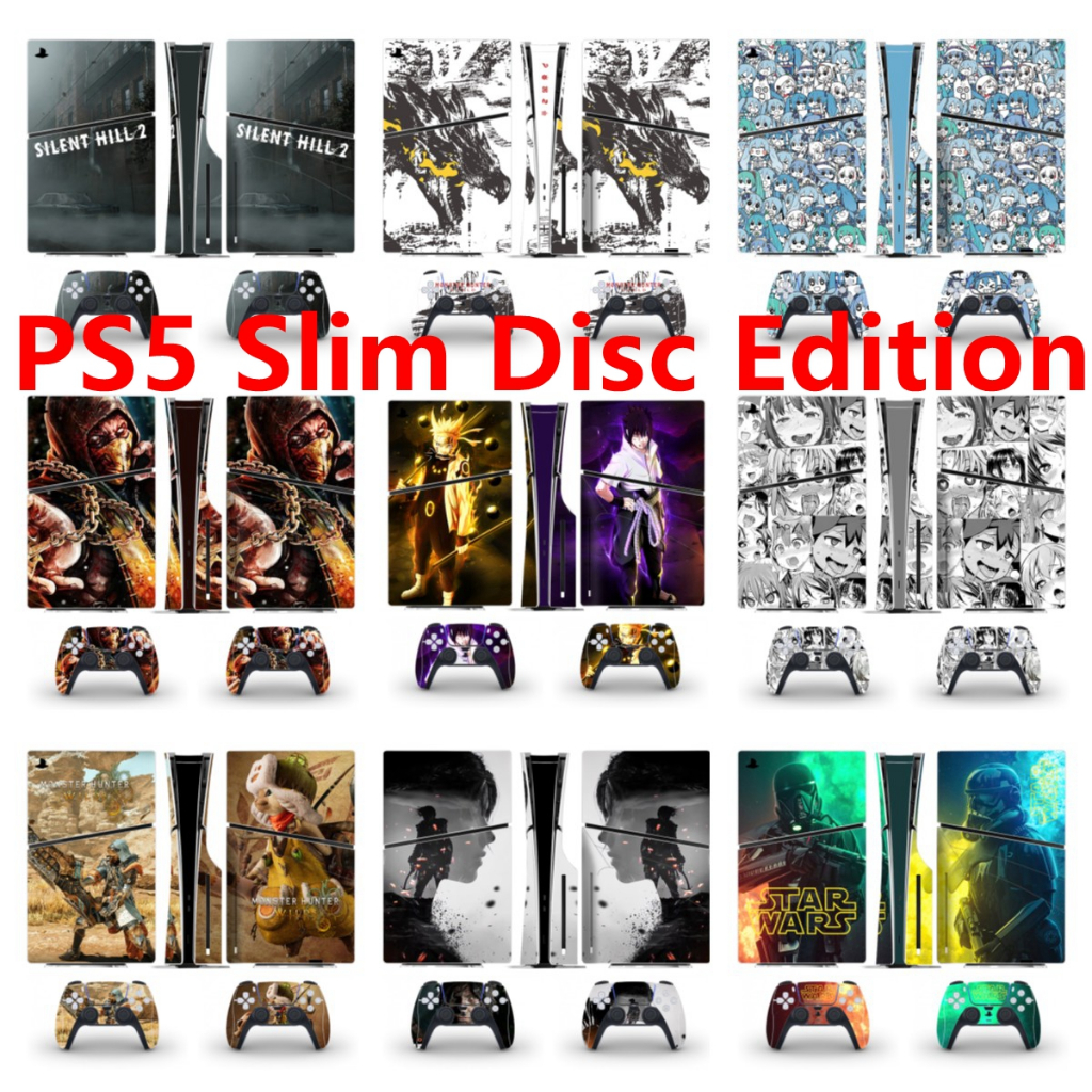 100 สีสติกเกอร์ผิวใช้งานร่วมกับ Sony Playstation 5 Slim Disc Edition ไวนิล Decal รูปแบบชุดฟิล์มป้องก