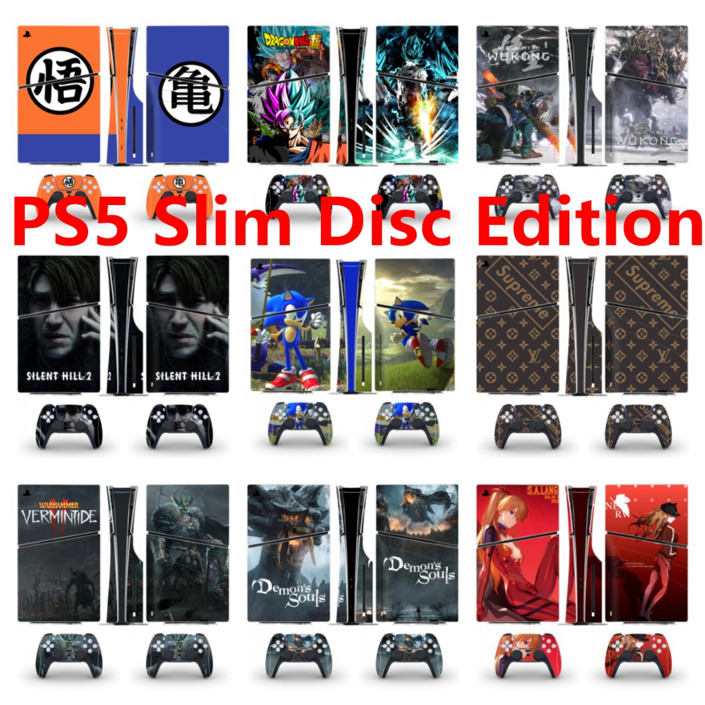 100 สีสติกเกอร์ผิวใช้งานร่วมกับ Sony Playstation 5 Slim Disc Edition ไวนิล Decal รูปแบบชุดฟิล์มป้องก