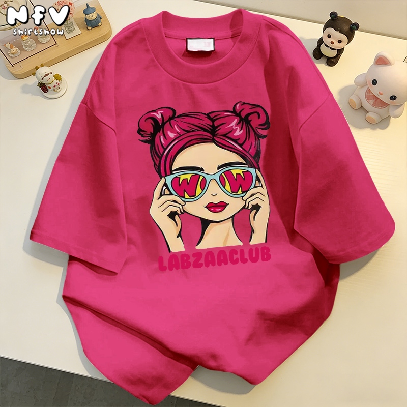 NFV ใหม่ล่าสุด💗ลายพิมพ์สาวการ์ตูน เสื้อยืดแขนสั้นคอกลม ผ้าฝ้ายแท้ ระบายอากาศ ใส่สบาย oversize YG58