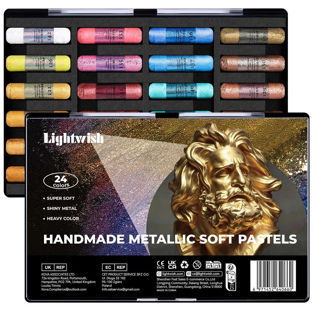 LIGHTWISH Handmade Metallic Soft Pastel ชุด 24 สี Super Soft Blendable Chalk Pastel Sticks Professional สําหรับวาดภาพวาดผสมศิลปินเริ่มต้น Crafters