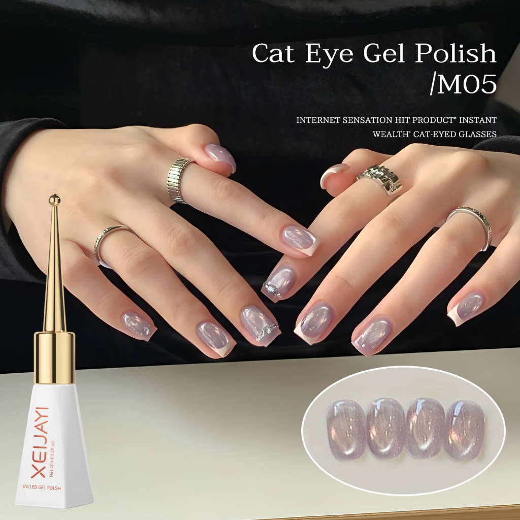 XEIJAYI 10ml สไตล์ใหม่สีม่วงอ่อน Cat Eye Gel ยาทาเล็บ, ความมันวาวยาวนาน, เหมาะสําหรับร้านทําเล็บ