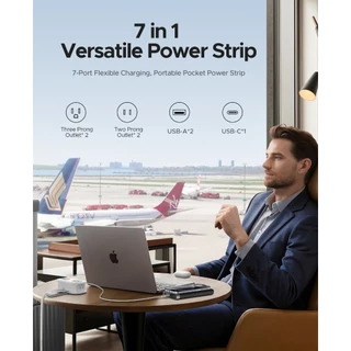 ORICO 7-in-1 Travel Power Strip: 4 AC Outlets, USB-C, 1.25m Wrap Cord, 2500W แบบพกพาปลั๊กแบนสายไฟ 5 ป้องกันความปลอดภัย