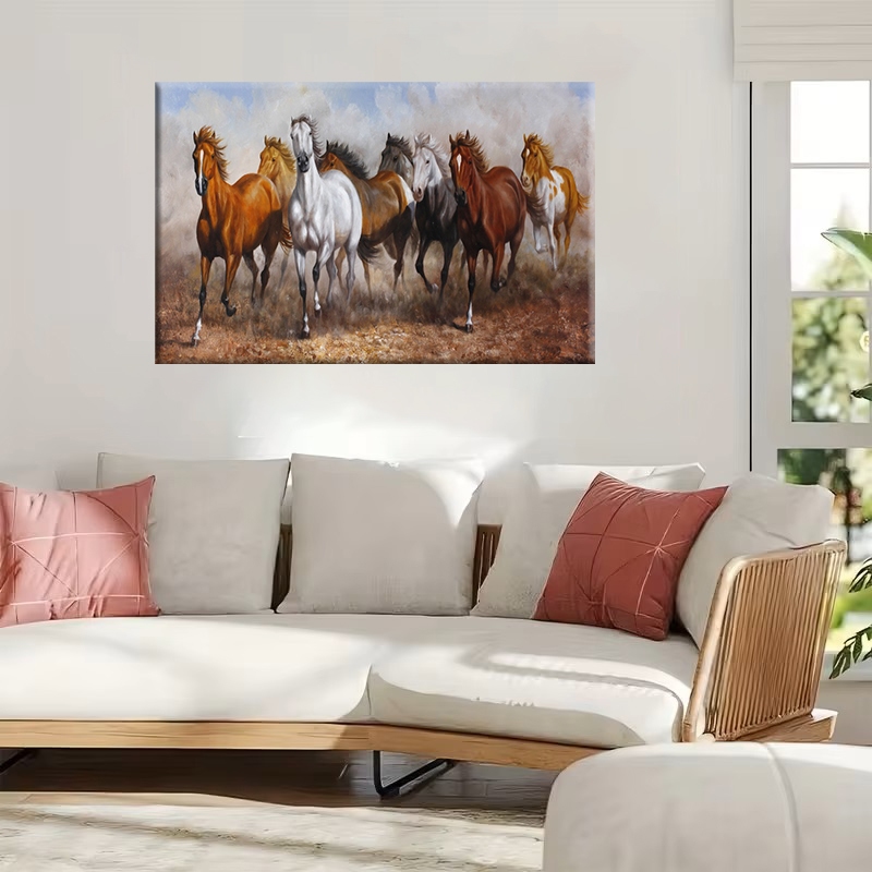 1 Piece Poster Modern Large 8 White Running Horses Canvas Posters Print Wall Art Picture For Living 