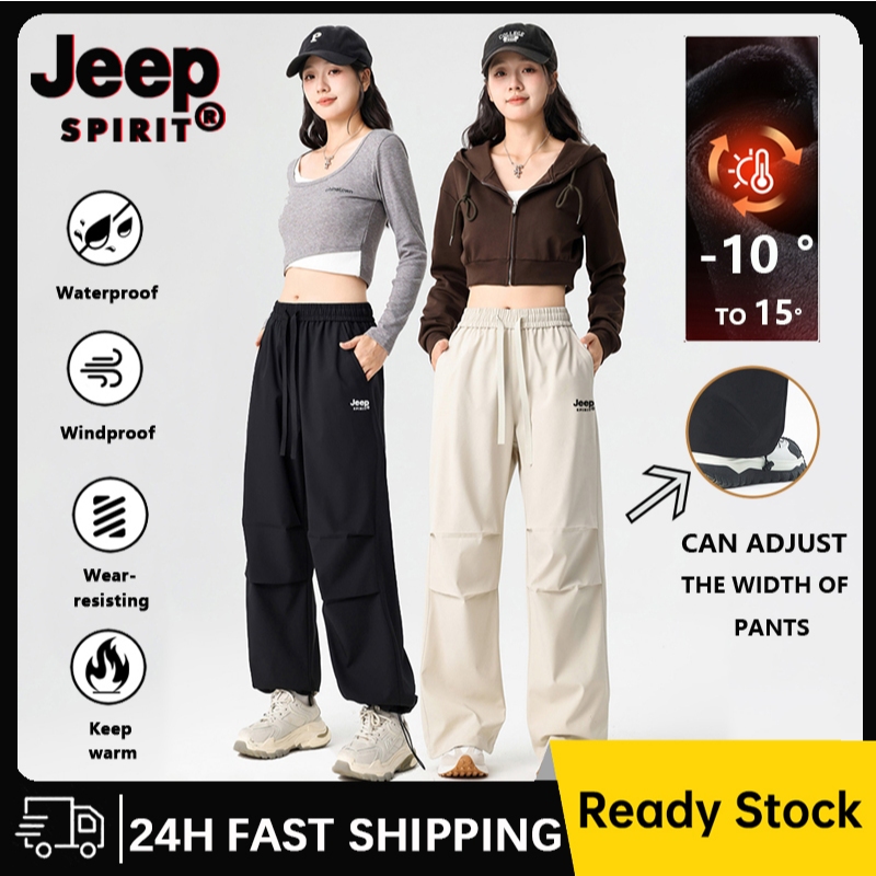 JEEP SPIRIT กางเกงผู้หญิงกันลมและกันน้ํากลางแจ้งกางเกงสกีที่อบอุ่นในฤดูหนาวสีขาว