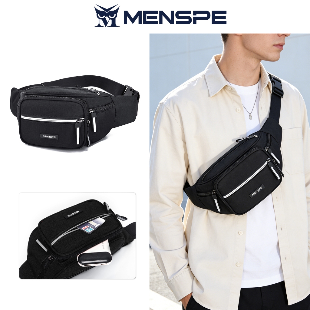 MENSPE กระเป๋าคาดเอวผู้ชายกระเป๋าคาดหน้าอกอเนกประสงค์กระเป๋าลำลองกระเป๋า unisex Street
