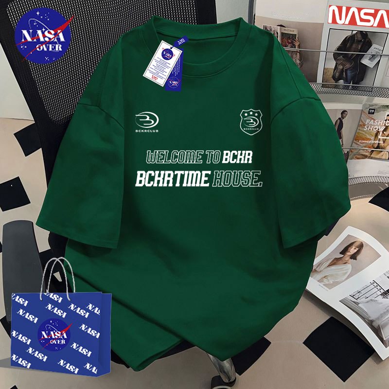 【จัดส่งจากกรุงเทพฯ】🔥NASA เสื้อยืดลายพิมพ์ สีเขียว โอเวอร์ไซส์ สไตล์ขี้เกียจ ลายพิมพ์ตัวอักษร สบายๆ สำหรับฤดูร้อน ยูนิเซ็กส์ YG599