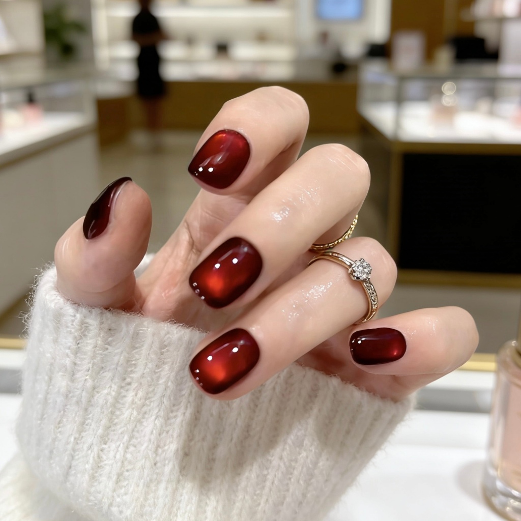 T043 เล็บปลอมสําเร็จรูป เจลแท้ ทำด้วยมือ 10 ชิ้น/กล่อง สีเชอร์รี่เบอร์กันดี มีเอกลักษณ์ หรูหรา ดูแพง ใช้ซ้ำได้
