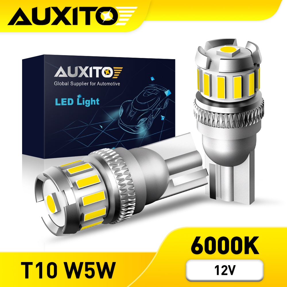 AUXITO  2PC หลอดไฟแคนบัส LED T10 W5W 6500K สีขาว สําหรับจอดรถยนต์ 1 ชิ้น 3030SMD + 12 ชิ้น 4014SMD