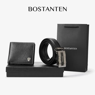 BOSTANTEN กระเป๋าสตางค์ผู้ชายและชุดเข็มขัด กระเป๋าสตางค์คุณภาพสูง เข็มขัดหัวเข็มขัดอัตโนมัติ