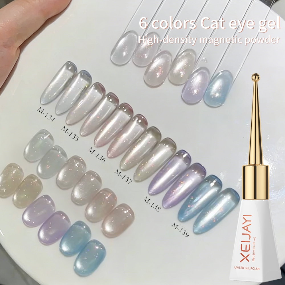 XEIJAYI 10 มล. - ชุดยาทาเล็บเจลสีฟ้าอ่อนแบบแคทอาย รวม 6 สี เหมาะสำหรับร้านทำเล็บและใช้เองที่บ้าน