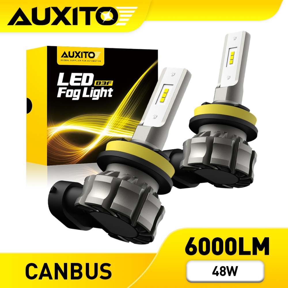 AUXITO 2PC ไฟตัดหมอก LED H11 H8 H9 H16(JP)  6000LM 48W 300% สว่างกว่าฮาโลเจน ไฟทอง 3000K IP67