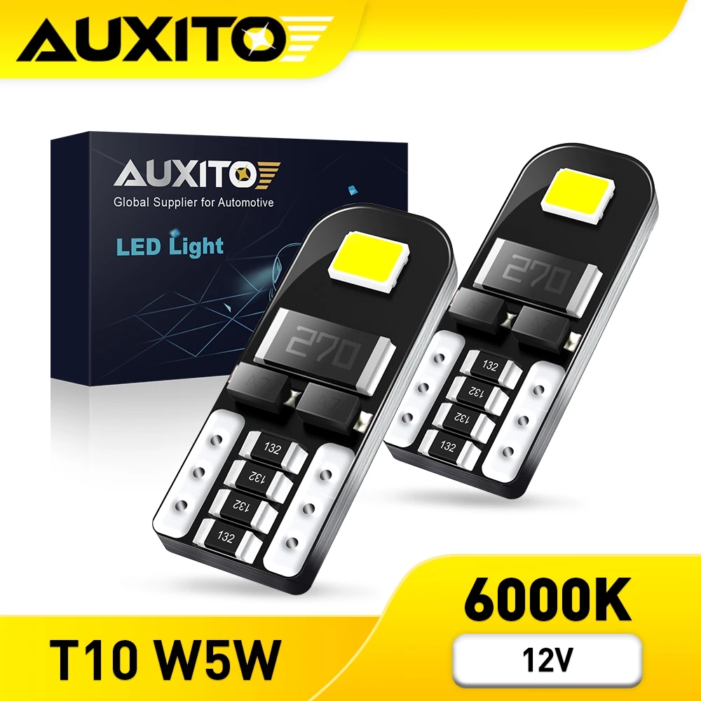 AUXITO 2PC หลอดไฟ T10 W5W LED Canbus Error 2835 SMD 6000K สีขาว สําหรับติดป้ายทะเบียนรถยนต์