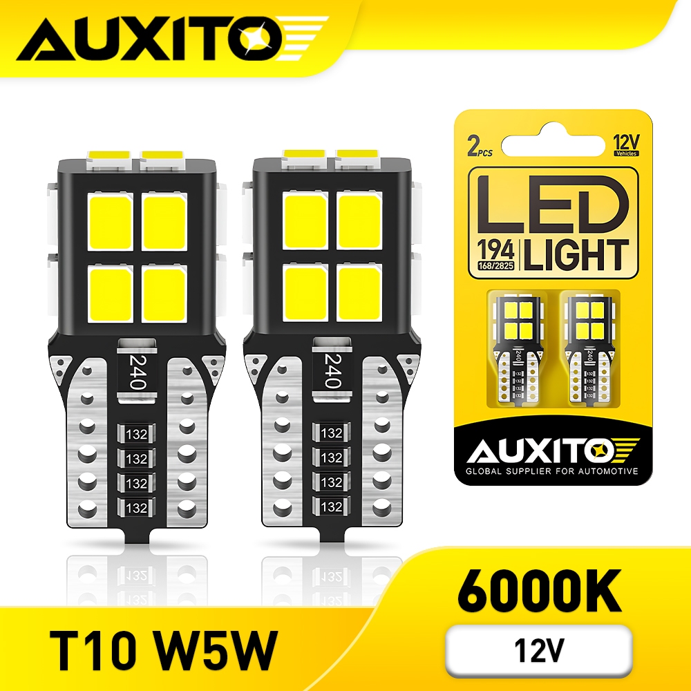 AUXITO 2PC หลอดไฟอ่านหนังสือ LED T10 W5W 2835 SMD 194 168 6000K สําหรับติดตกแต่งภายในรถยนต์