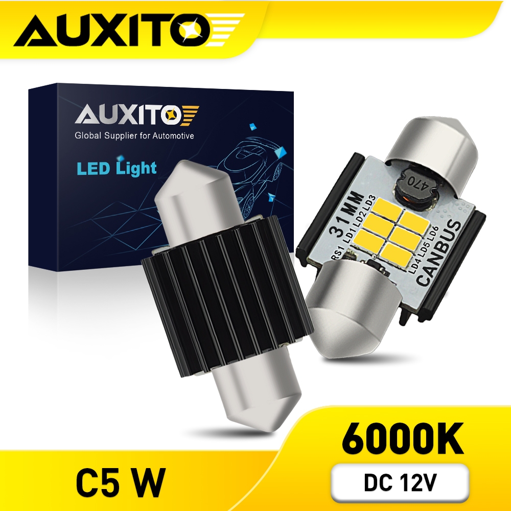 AUXITO 2PC หลอดไฟ C5W LED Festoon Bulbs 31MM 36MM 41MM  ชิ้นสําหรับหลอดไฟป้ายทะเบียนรถยนต์