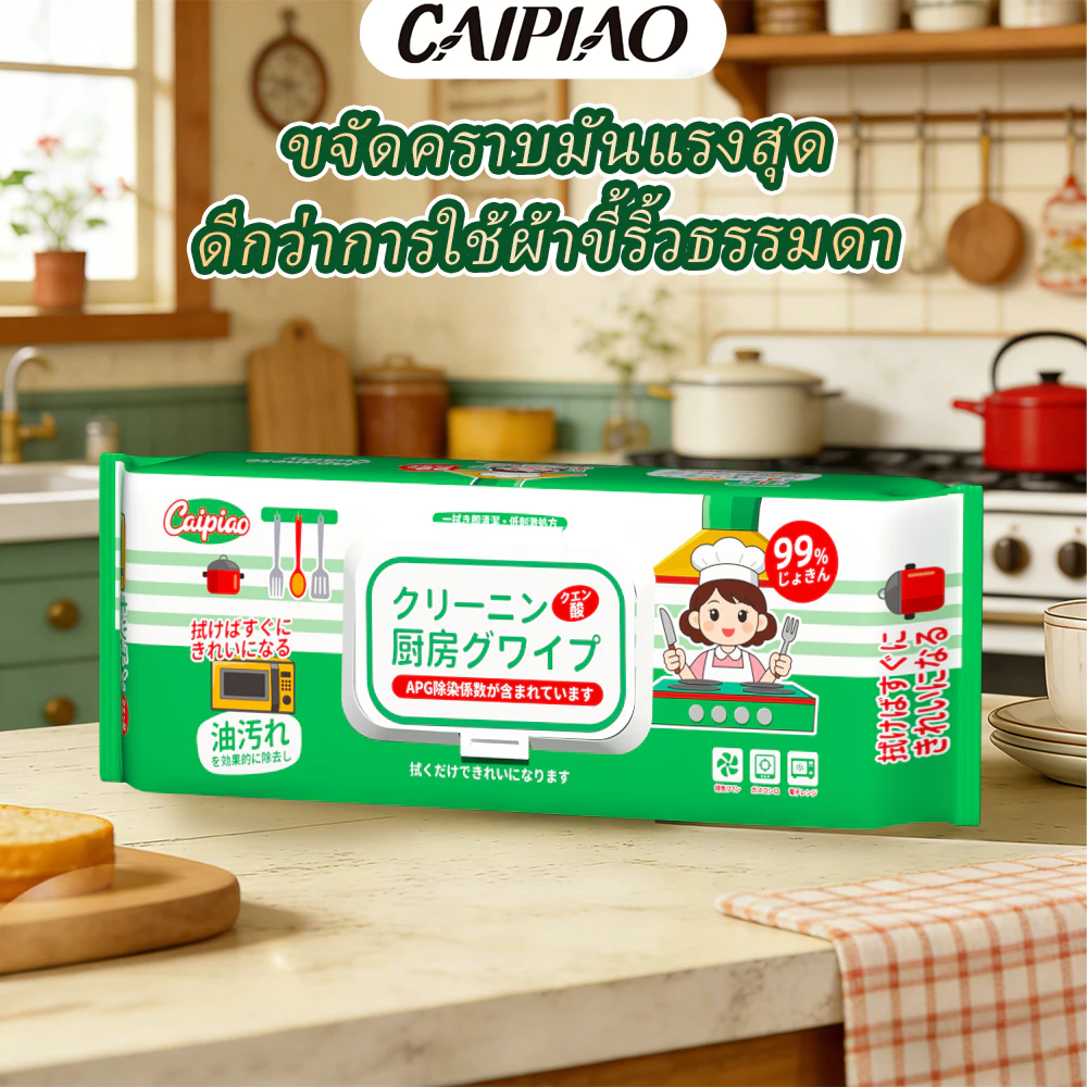CAIPIAO ผ้าเช็ดทําความสะอาดห้องครัวขนาดใหญ่สําหรับใช้ยาวนาน 60 แผ่น (CPC6001-10-5)
