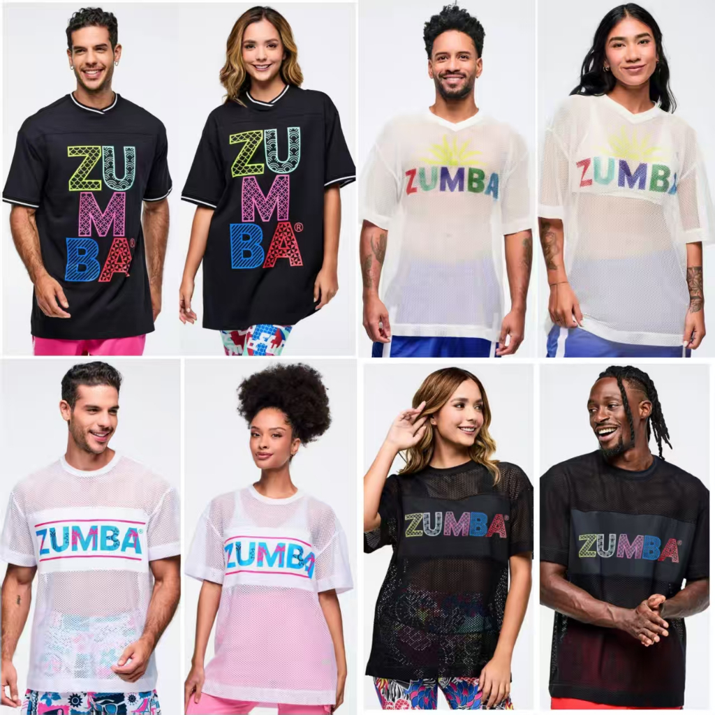 เสื้อยืดซัมบ้าแขนสั้น สีดำและขาว สำหรับทุกเพศ แห้งไวแบบตาข่าย เหมาะสำหรับกิจกรรมฟิตเนส