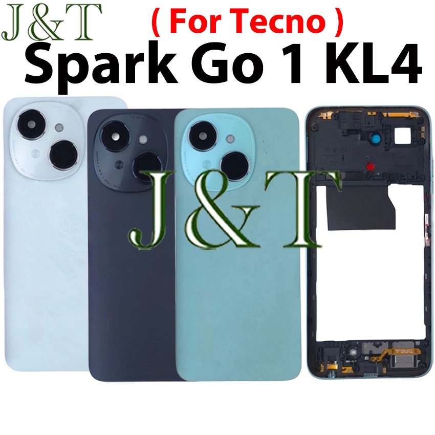 ฝาหลังกรอบด้านหน้าสําหรับ Tecno Spark go 1 MIddle กรอบ KL4 KL4n ฝาหลังแบตเตอรี่ครบชุดปุ่มเลนส์กล้องกรอบ LCD โทรศัพท์