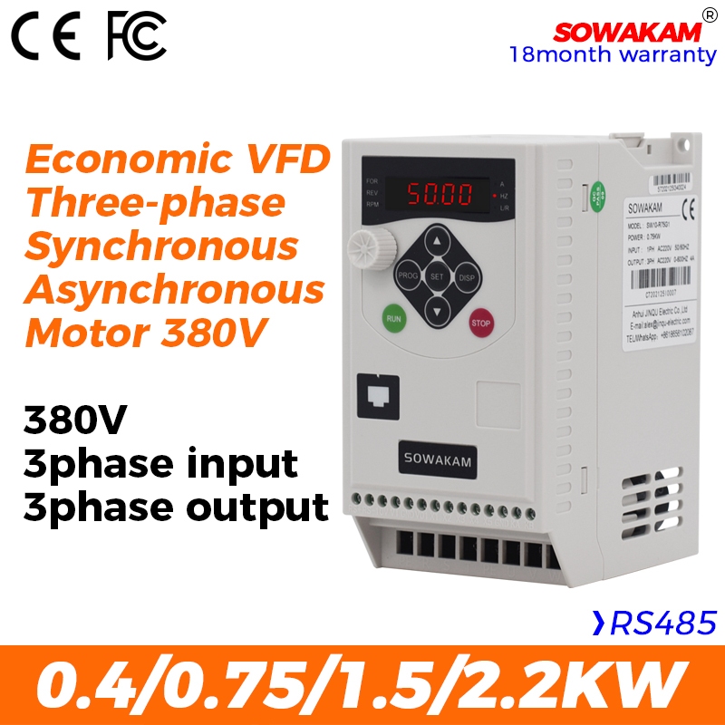 VFD 380V 0.75KW 1.5KW 2.2KW อินพุต 3ph 380V เอาต์พุต 3ph 380V 3phase Induction มอเตอร์ควบคุมความเร็ว