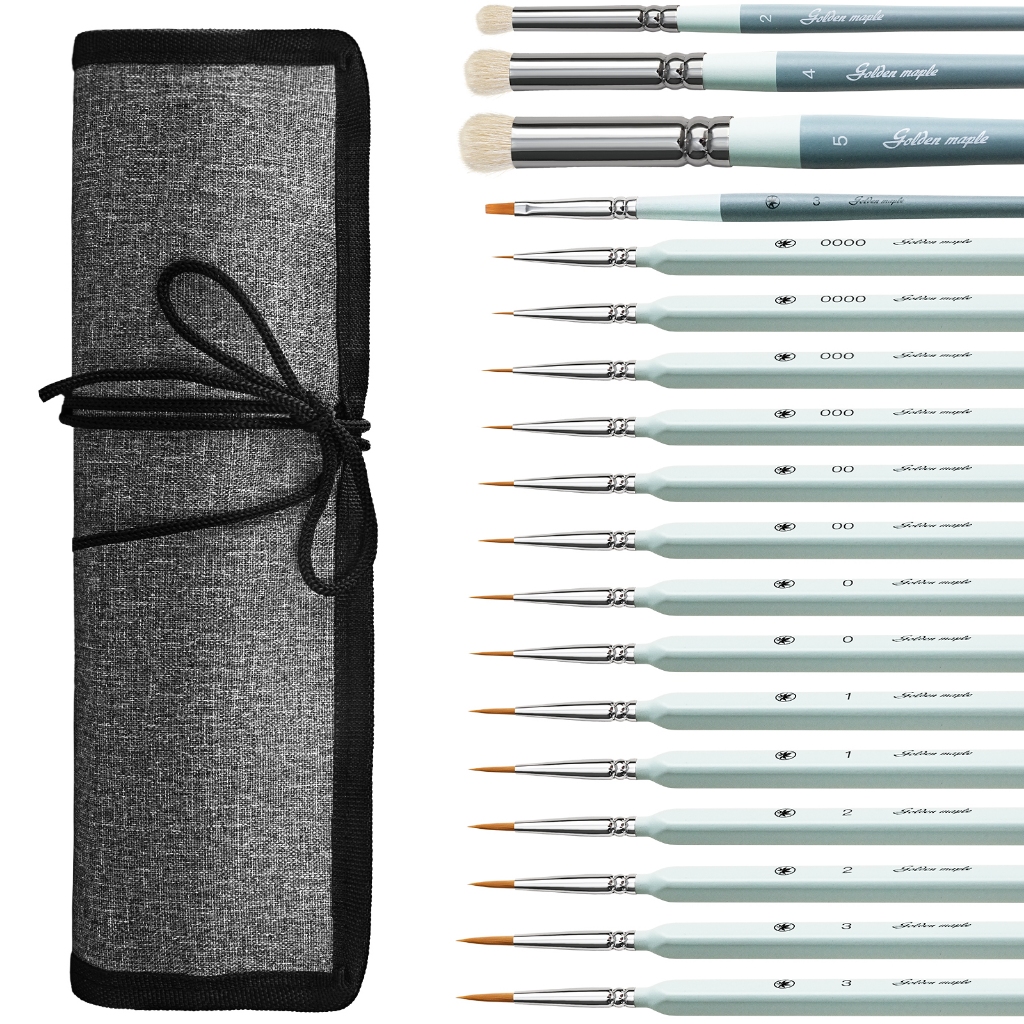 ชุดแปรงทาสีจิ๋วครบชุด – 18 ชิ้น โดย Golden Maple | 15 แปรงรายละเอียดสําหรับเส้นละเอียด + 3 แปรงขนแพะสําหรับแปรงแห้ง,ชุดสําหรับอะคริลิค,สีน้ําและสีมินิ