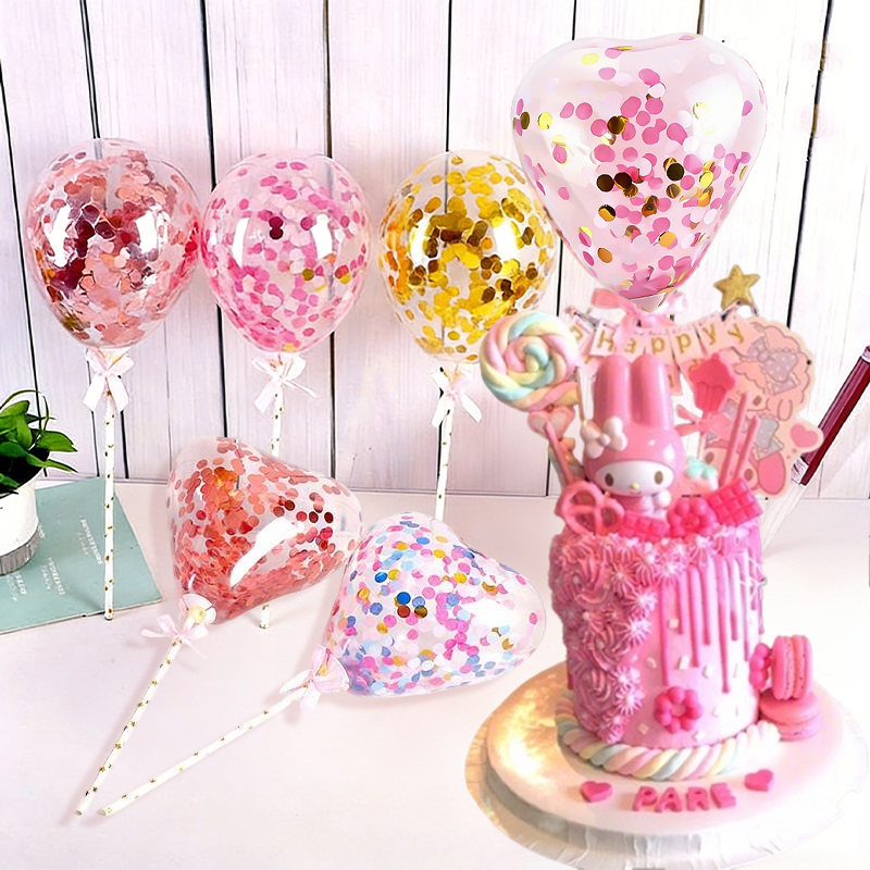 ลูกโป่งตกแต่งเค้กหัวใจและทรงกลมขนาด 5 นิ้ว Clear Ballons เค้ก Topper งานแต่งงานงานเลี้ยงวันเกิด