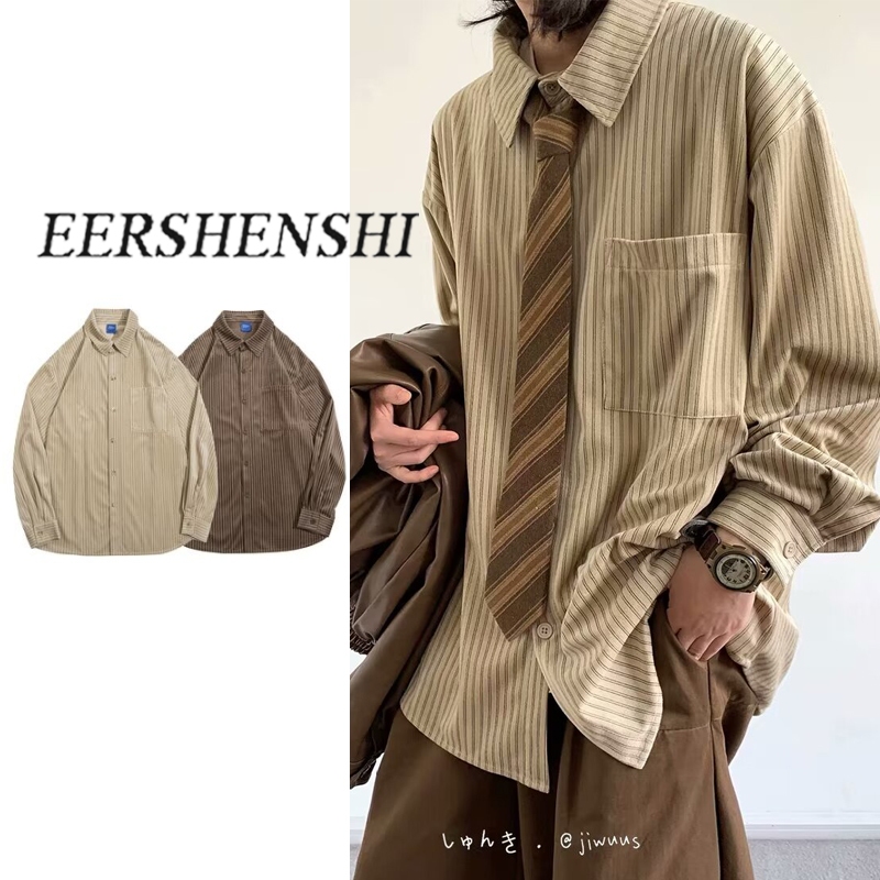 EERSHENSHI ฤดูใบไม้ผลิใหม่สไตล์ญี่ปุ่นเสื้อลายทางวินเทจสําหรับเด็กชายและเด็กหญิงสไตล์วิทยาลัยหลวมสันทนาการทุกการแข่งขันแฟชั่นแขนยาว