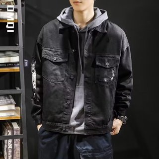 EERSHENSHINE แจ็คเก็ตยีนส์ปักสำหรับผู้ชาย