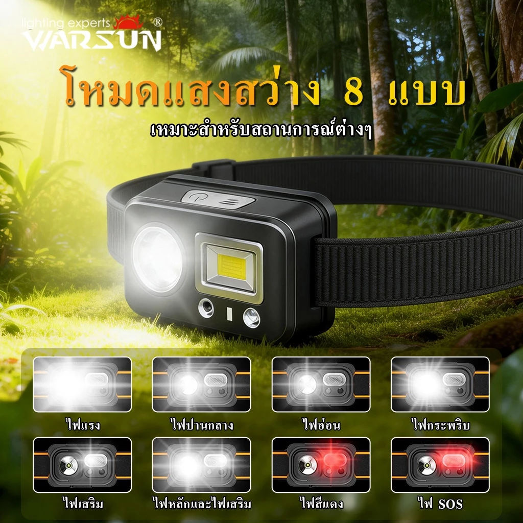 Warsun SG01 ไฟฉายคาดหัว USB-C เซ็นเซอร์ ไฟแดง thumbnail 4
