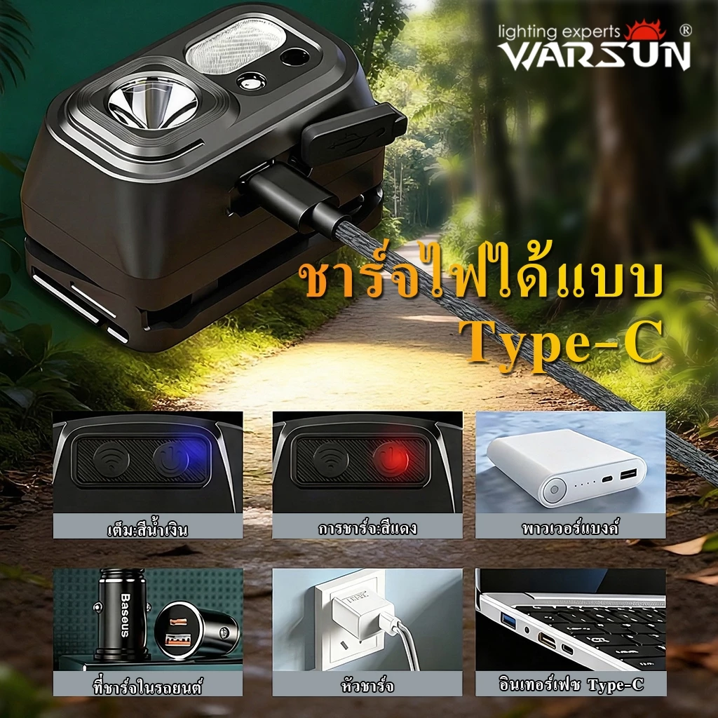 Warsun SG01 ไฟฉายคาดหัว USB-C เซ็นเซอร์ ไฟแดง thumbnail 7