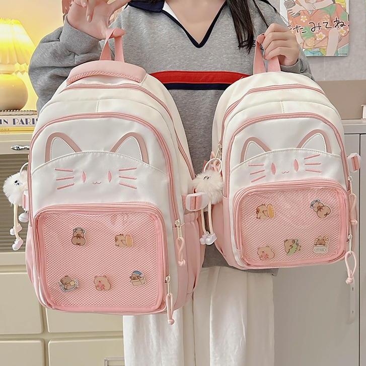 กระเป๋าเป้สะพายหลังน่ารักสำหรับนักเรียน ออกแบบลายแมวน่ารัก กันน้ำ และมีความจุขนาดใหญ่ ใช้งานได้หลากหลายโอกาส