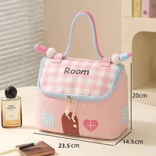 [พร้อมส่งในไทย] กระเป๋าเครื่องสำอางค์ สีหวานละมุน รูปทรงบ้าน พร้อมที่จับ อเนกประสงค์ แบบพกพา