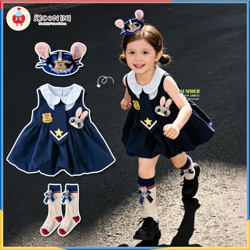 [RICONINI] สาวกระต่ายตํารวจเจ้าหน้าที่ Judy Navy Blue Dress เด็ก jk น่ารัก Preppy Bud Dress
