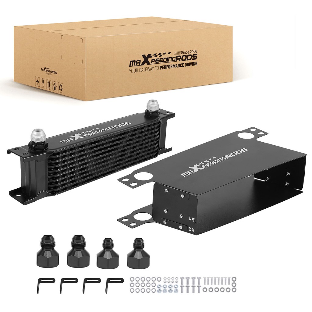 【10-Row】Universal oil cooler  ชุดออยคูลเลอร์ 10 แถว AN10 อลูมิเนียม แบบ British พร้อมแอร์ไกด์ ขายึด ข้อต่อ AN8/AN6 ระบายความร้อนเครื่องยนต์ รถแต่ง รับประกันไทย