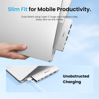 Vention USB C HUB 6 in 2 Docking Station Plug-in Design 8K@240Hz Display 10Gbps Data Transfer 100W PD Fast Charging Thunderbolt Compatible Aluminium Cooling สําหรับแล็ปท็อปแท็บเล็ตโทรศัพท์