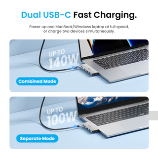 Vention USB C HUB 6 in 2 Docking Station Plug-in Design 8K@240Hz Display 10Gbps Data Transfer 100W PD Fast Charging Thunderbolt Compatible Aluminium Cooling สําหรับแล็ปท็อปแท็บเล็ตโทรศัพท์