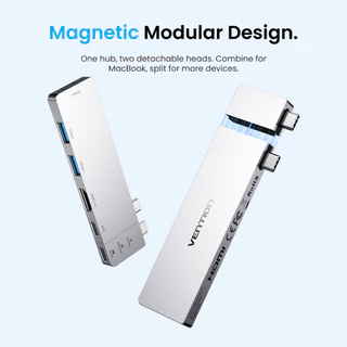 Vention USB C HUB 6 in 2 Docking Station Plug-in Design 8K@240Hz Display 10Gbps Data Transfer 100W PD Fast Charging Thunderbolt Compatible Aluminium Cooling สําหรับแล็ปท็อปแท็บเล็ตโทรศัพท์