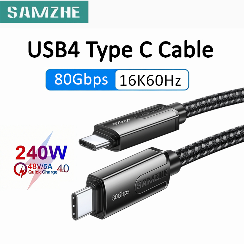 SAMZHE USB4 ประเภท C สาย 80Gbps 240W PD Fast Charging 16K Video Thunderbolt 5/4/3 สําหรับ iPhone 16/15 Pro iPad MacBook