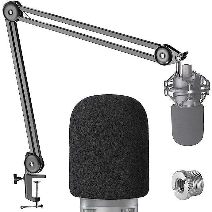 AT2020 Boom Arm Mic Stand with Pop Filter - Professional Broadcast Boom Arm for Audio-Technica AT202