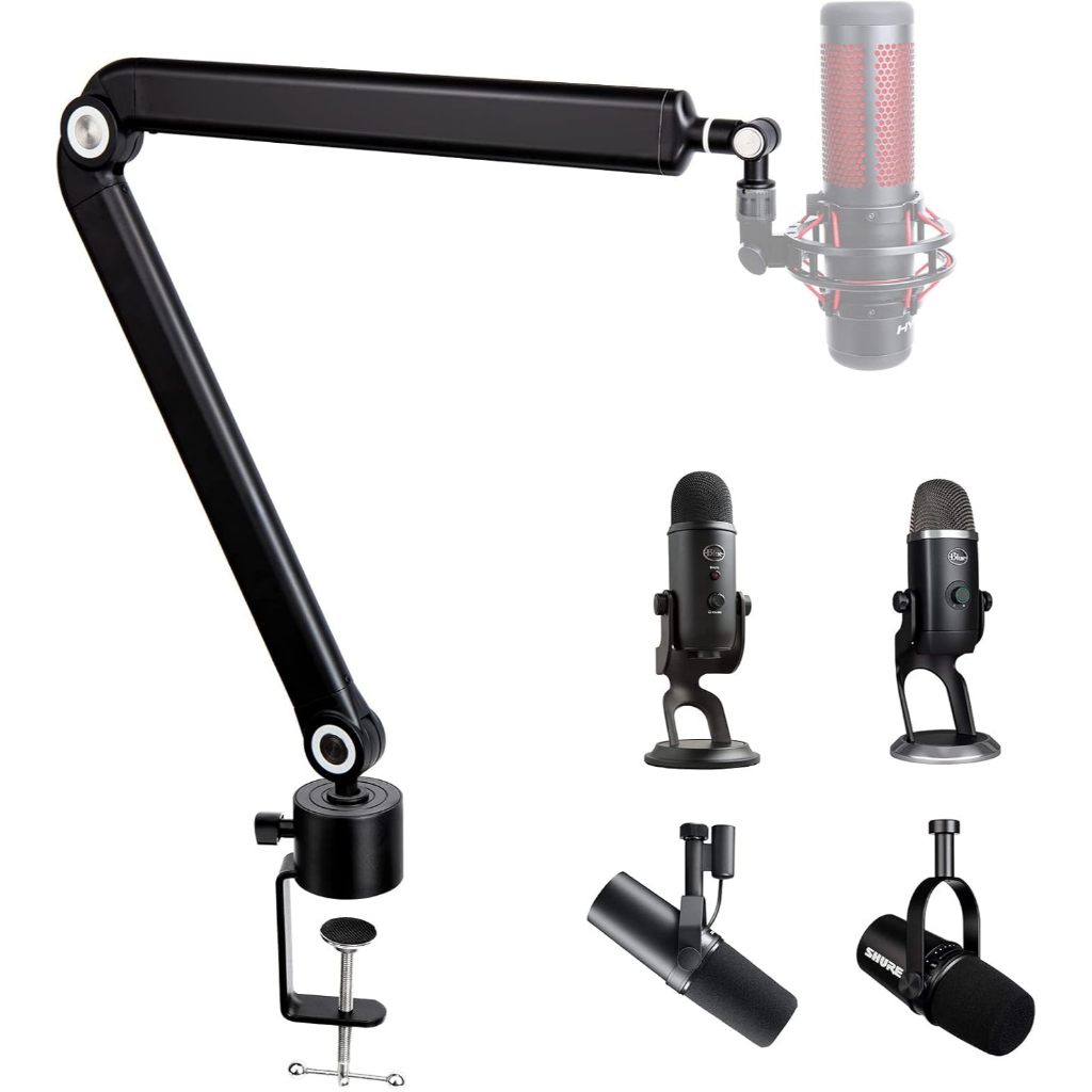 ขาตั้งไมโครโฟน Boom Arm - แขนไมโครโฟนเข้ากันได้กับ HyperX QuadCast, 360° ขาตั้งไมโครโฟนแบบหมุนได้, แ