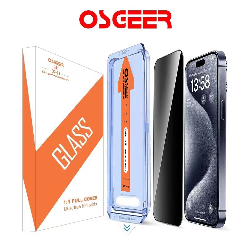 [OSGEER]ฟิล์มกันสอดแนมสำหรับiPhone 11-17ProMax กระจกนิรภัยติดตั้งง่ายไม่มีฟอง
