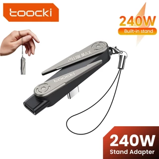 Toocki 240W ข้อศอก USB C ถึง USB C อะแดปเตอร์สายเคเบิล 360° ตัวแปลงขาตั้งแบบพับได้ที่ชาร์จเร็วแบบหมุนได้ 2 ใน 1 แบบพับได้ประเภท ค ถึง ฮ่าๆ ยืน ที่ชาร์จสําหรับเล่นเกมข้อมูล