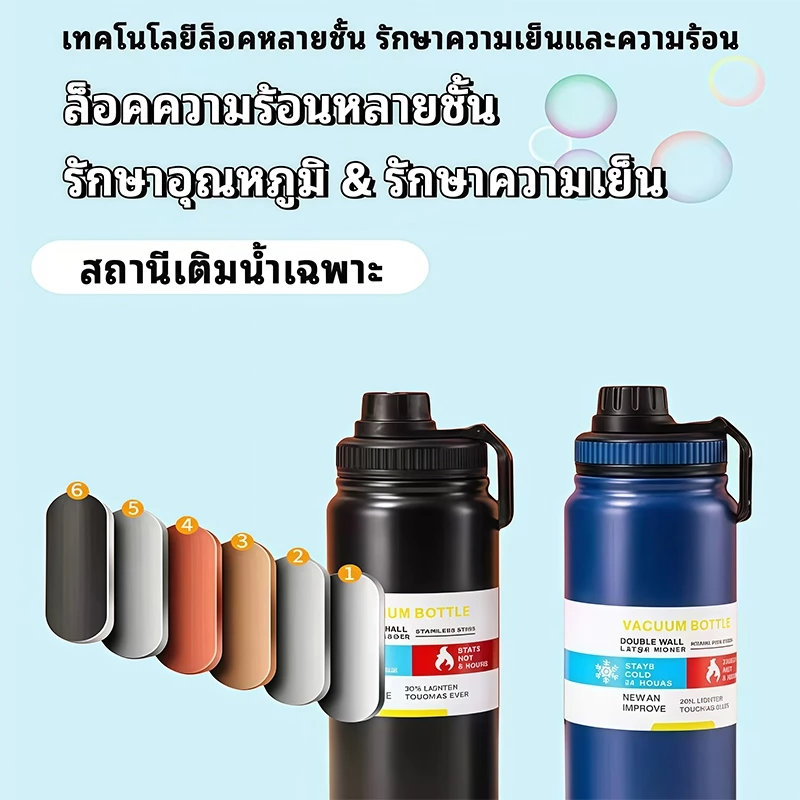 กระติกน้ําสแตนเลส 304 แบบพกพา 600-800-1000มล เคลือบเซรามิก กระติกน้ําเก็บความร้อนความเย็นได้นาน thumbnail 5